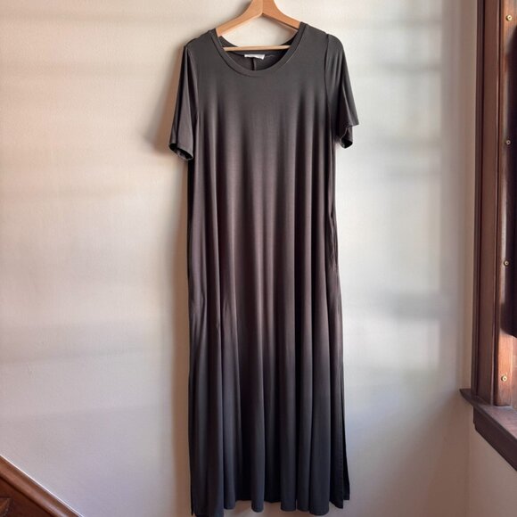 Carly Jean Olive Green Jersey Maxi Dress XL Boho Cottagecore Fall Outfit Holiday - Picture 1 of 3